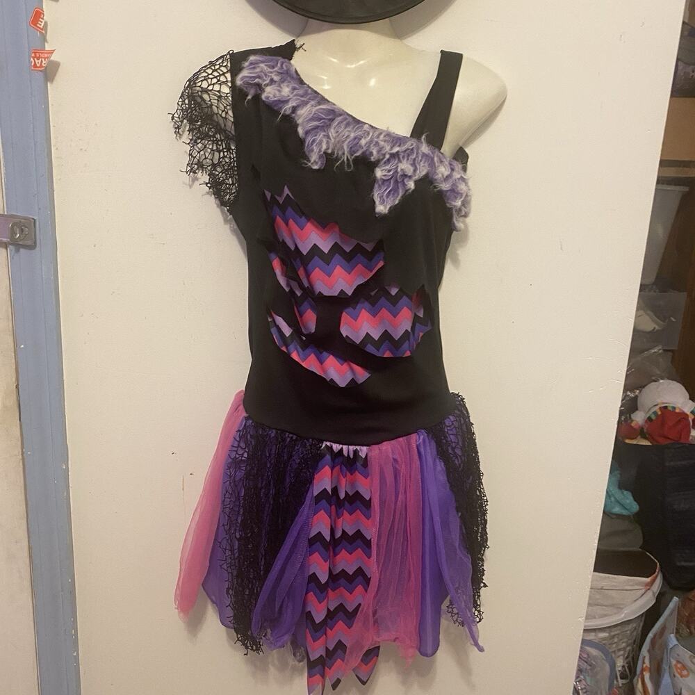 Spirit SassyCat Girls HalloweenCostume Furry BlackPurple Witchy Vams Grunge XL14 - Picture 2 of 4